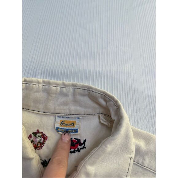 Grants Men’s Wear Vintage Embroidered 70s Button Up Shirt Size Medium - Picture 3 of 12